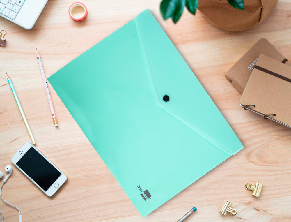 BOLSA PORTA DOCUMENTOS LIDERPAPEL COM MOLA DIN A4 VERDE MAA OPACO 50 FOLHAS