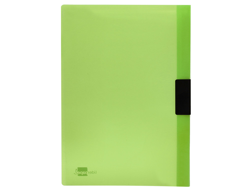 BOLSA DOSSIER LIDERPAPEL COM CLIP LATERAL DIN A4 VERDE TRANSLUCIDO 60 FOLHAS