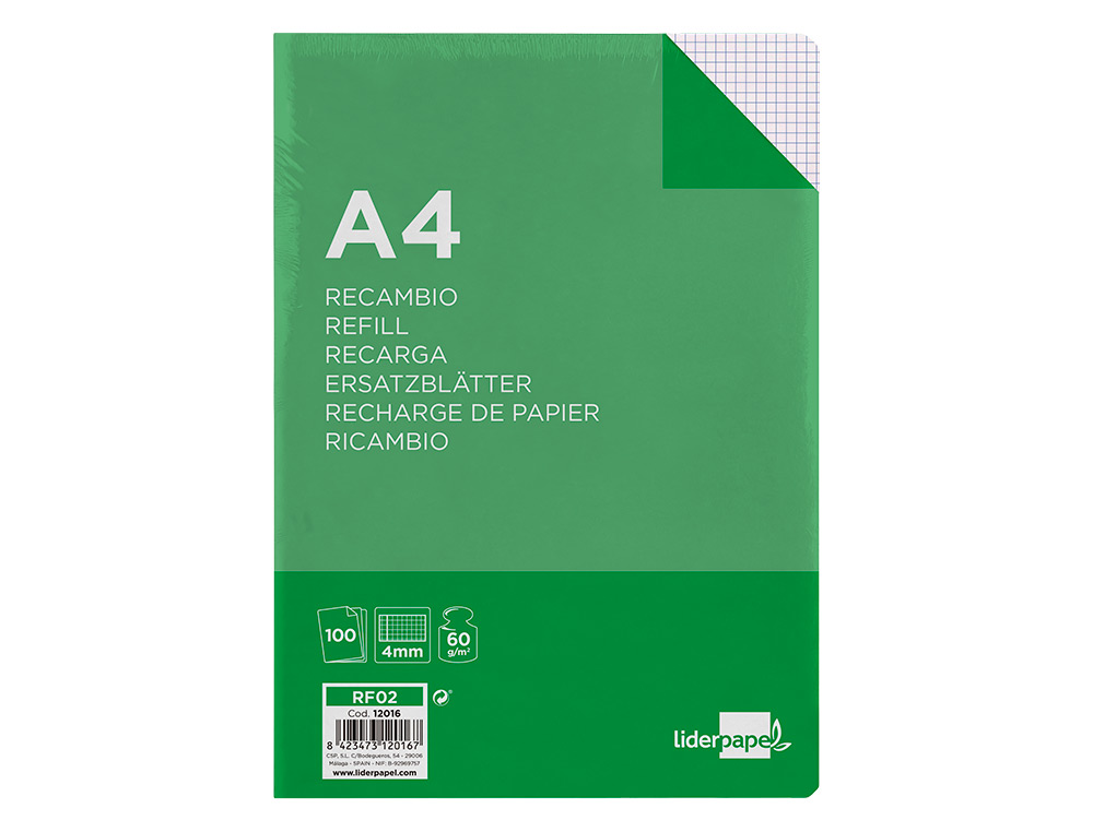 RECARGA LIDERPAPEL FOLIO 100 F 0TF-01 QUADRICULADO 4 MM SEM FUROS COM MARGEM