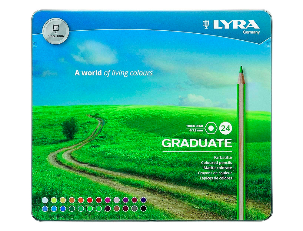 LAPIS DE CORES LYRA GRADUATE CAIXA METALICA DE 24 CORES SORTIDAS