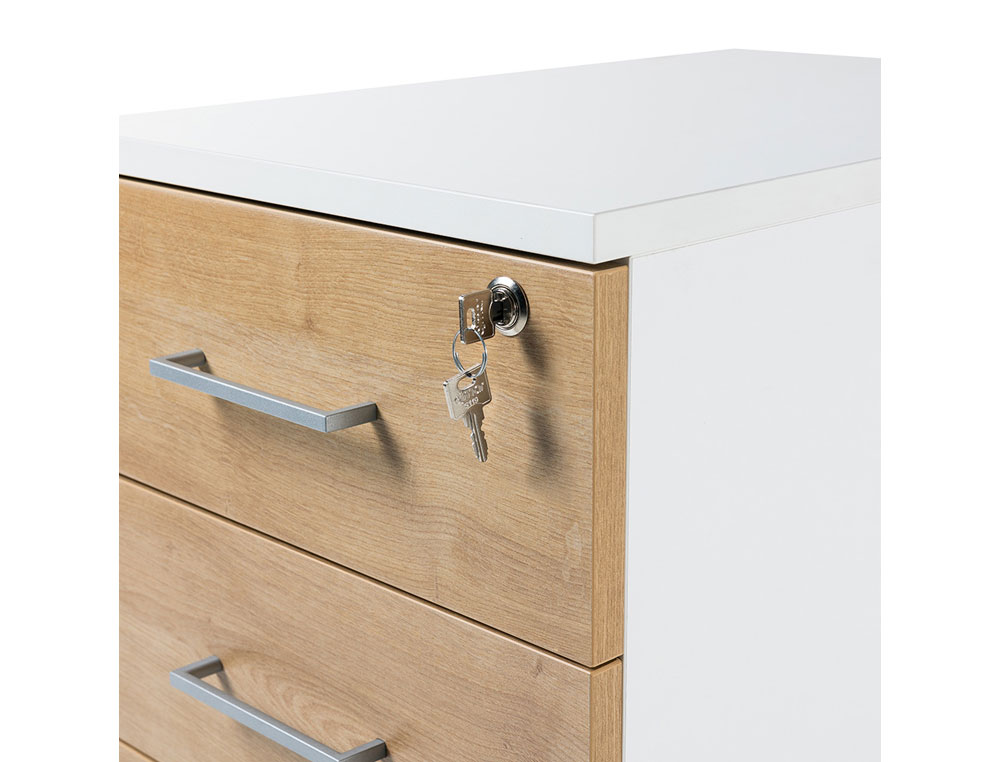 ARMARIO ROCADA COM TRES GAVETAS SERIE STORE 58X40X59,5 CM ACABAMENTO AB01 ALUMINIO/FAIA