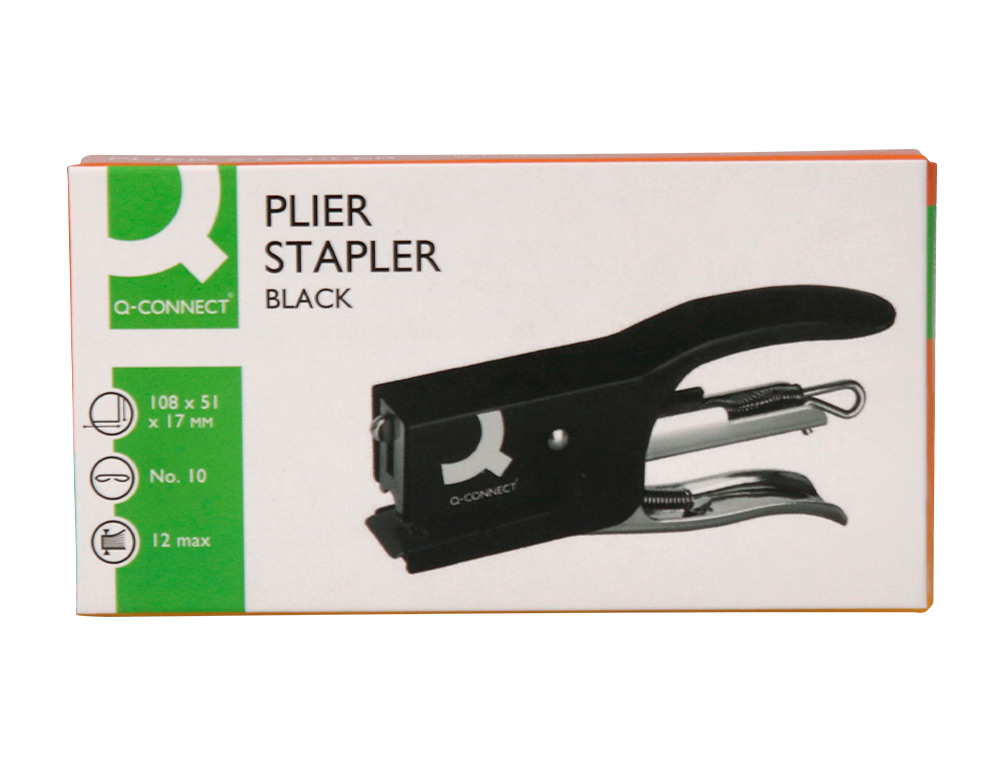 AGRAFADOR Q-CONNECT DE ALICATE CAPACIDADE 12 FOLHAS USA AGRAFES NUMERO 10 METALICO COR PRETO