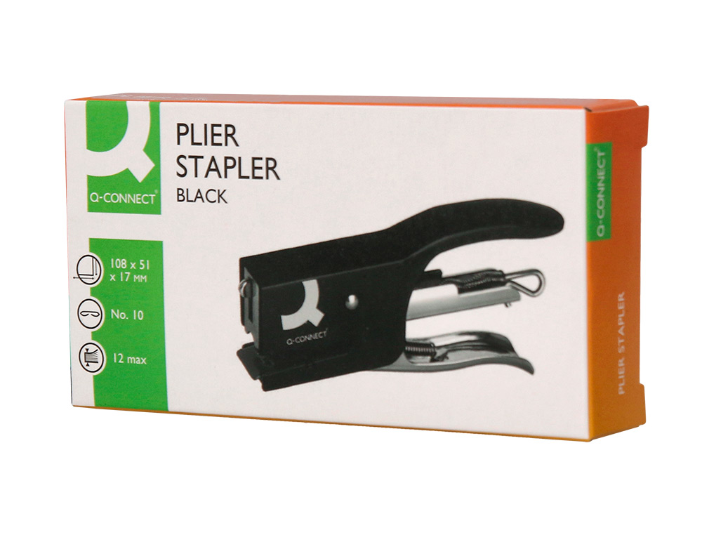AGRAFADOR Q-CONNECT DE ALICATE CAPACIDADE 12 FOLHAS USA AGRAFES NUMERO 10 METALICO COR PRETO