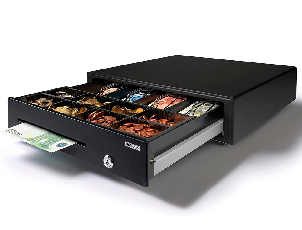 GAVETA SAFESCAN SD-4141 AJUSTAVEL E REMOVIVEL INCLUI MOLAS DE METAL E RANHURA PARA NOTAS 8 COMPARTIMENTOS PARA MOEDAS E