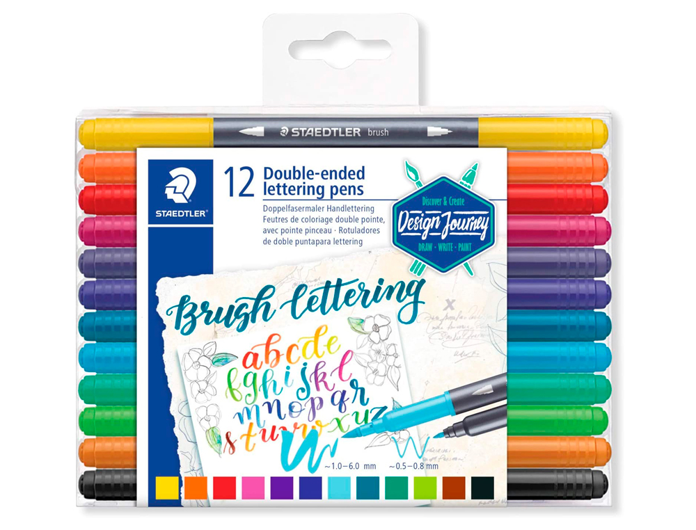 MARCADOR STAEDTLER 3004 DUPLA PONTA PARA HAND LETTERING ESTOJO DE 12 UNIDADES CORES SORTIDAS