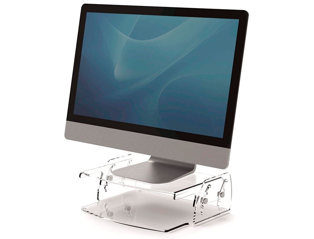 SUPORTE FELLOWES PARA MONITOR CLARITY AJUSTAVEL 5 POSICOES TRANSPARENTE 70X256X320 MM ATE 15 KG