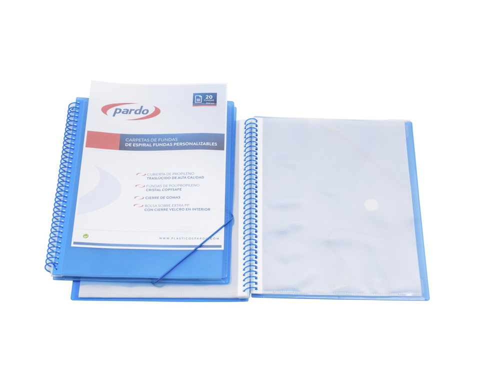 CAPA CATALOGO PARDO COM ESPIRAL 20 BOLSAS POLIPROPILENO COM ELASTICOS PERSONALIZAVEL COR AZUL