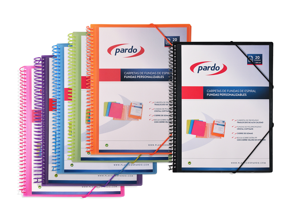 CAPA CATALOGO PARDO COM ESPIRAL 20 BOLSAS POLIPROPILENO COM ELASTICOS PERSONALIZAVEL COR AZUL