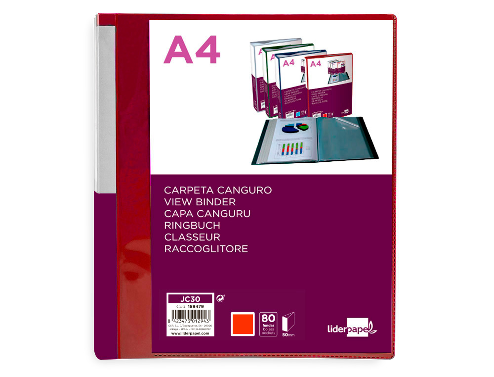 PASTA CANGURU LIDERPAPEL 80 BOLSAS POLIPROPILENO DIN A4 VERMELHO TRANSLUCIDO CAPA E LOMBADA PERSONALIZAVEL