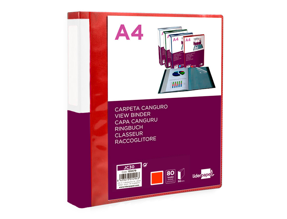 PASTA CANGURU LIDERPAPEL 80 BOLSAS POLIPROPILENO DIN A4 VERMELHO TRANSLUCIDO CAPA E LOMBADA PERSONALIZAVEL