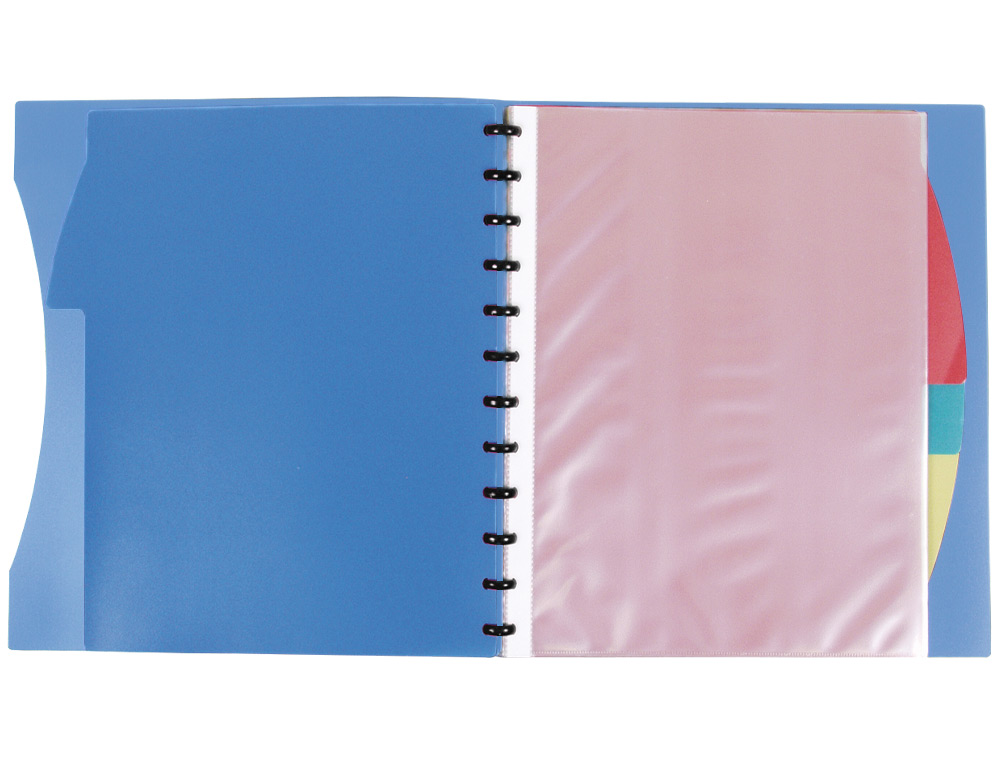 PASTA LIDERPAPEL A4 COM 40 BOLSAS INTERCAMBIAVEIS 5 SEPARADORES ENVELOPE E ELASTICO CAPA E LOMBADA PERSONALIZAVEL AZUL T