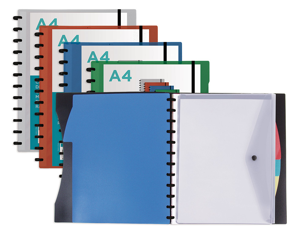 PASTA LIDERPAPEL A4 COM 40 BOLSAS INTERCAMBIAVEIS 5 SEPARADORES ENVELOPE E ELASTICO CAPA E LOMBADA PERSONALIZAVEL AZUL T