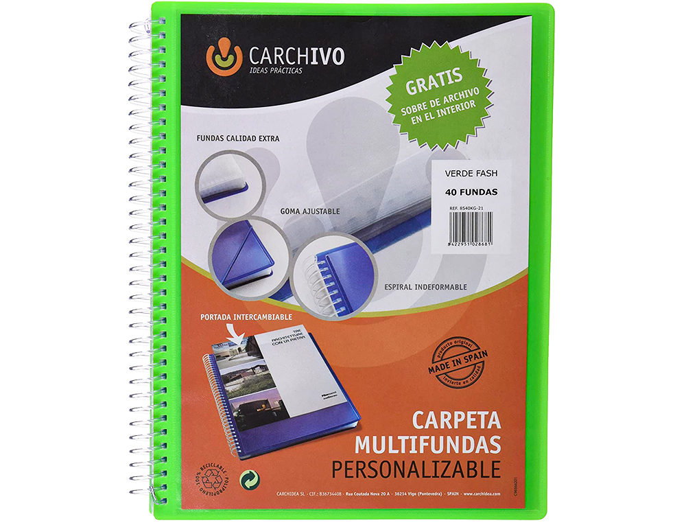 CAPA CATALOGO CARCHIVO ARCHIVEX POLIPROPILENO CANGURO COM ESPIRAL 40 BOLSAS FECHO ELASTICOS DIN A4 AZUL TURQUESA
