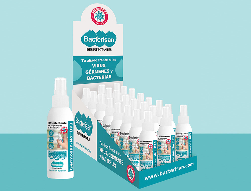 LIQUIDO DE LIMPEZA HIGIENIZANTE DESEMFETANTE GERMOSAN NOR BP3 PARA SUPERFICIES E MOBILIARIO FRASCO PULVERIZADOR DE 60 ML