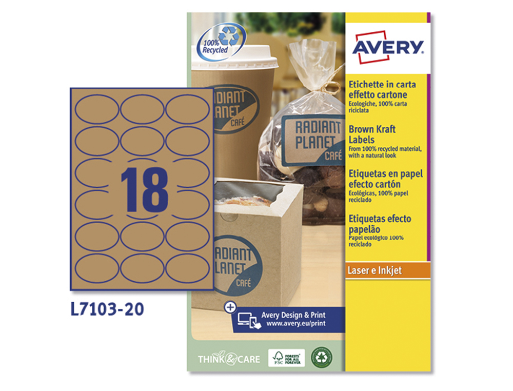 ETIQUETA ADESIVA AVERY KRAFT EFEITO CARTAO OVAL 63,5X42,3 MM REMOVIVEL PARA LASER E TINTEIRO