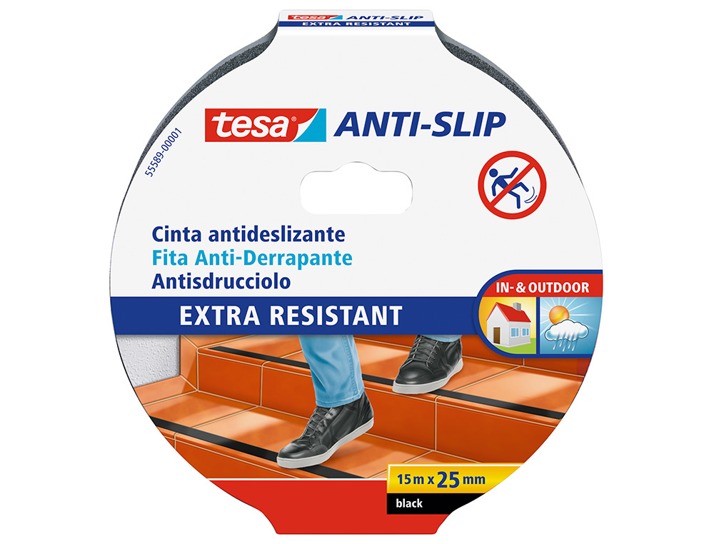 FITA ANTIDESLIZANTE ADESIVA TESA USO INTERIOR / EXTERIOR COR PRETO 15 MT X 25 MM