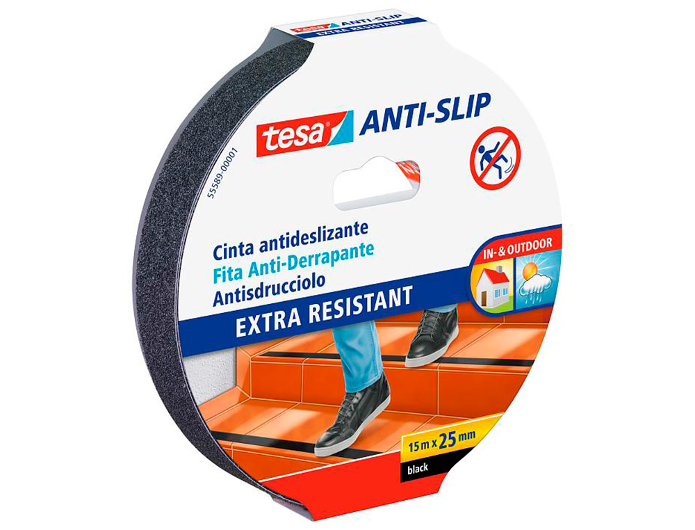 FITA ANTIDESLIZANTE ADESIVA TESA USO INTERIOR / EXTERIOR COR PRETO 15 MT X 25 MM