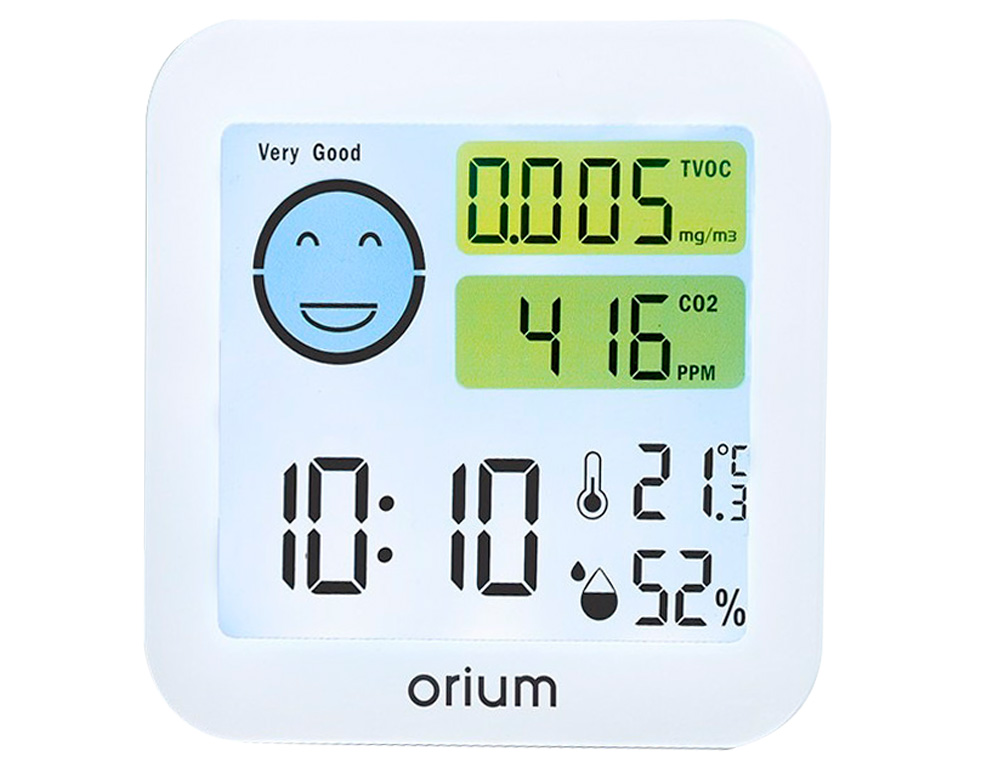 SENSOR QUALIDADE DE AIR ORIUM QUAELIS 20 MEDIDOR DE C02 E COV SUPERFICIE 30 M2 ECRA LCD COR BRANCO 64X56 MM