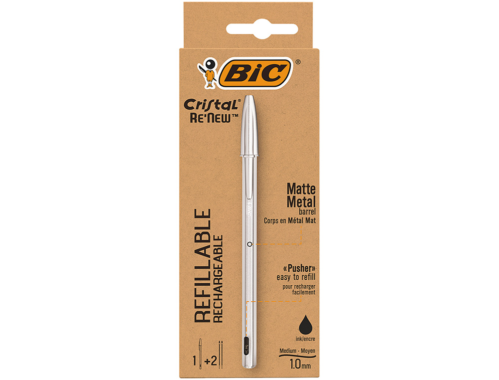 ESFEROGRAFICA BIC CRISTAL RENEW TINTA PRETA PACK DE 1 UNIDADE + 2 RECARGAS