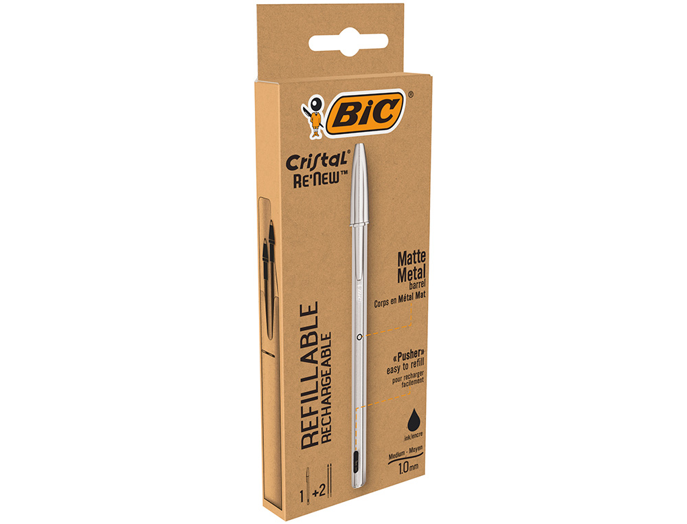 ESFEROGRAFICA BIC CRISTAL RENEW TINTA PRETA PACK DE 1 UNIDADE + 2 RECARGAS