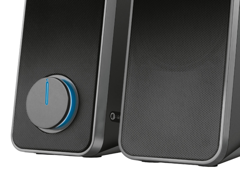 COLUNAS TRUST ARYS 2.0 POTENCIA MAX 28W CONTROLO DE VOLUME E CONEXAO AURICULARES USB COR PRETO