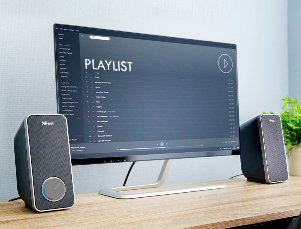 COLUNAS TRUST ARYS 2.0 POTENCIA MAX 28W CONTROLO DE VOLUME E CONEXAO AURICULARES USB COR PRETO