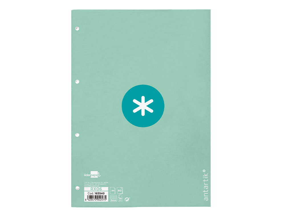 RECARGA COLADA ANTARTIK QUADRICULA DE 5MM DIN A4 100 F 90 GR 4 FUROS 1 BANDA MOLDURA COR MENTA
