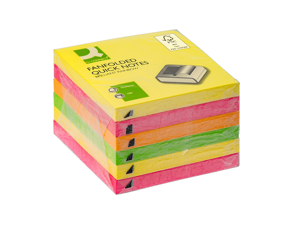 BLOCO DE NOTAS ADESIVAS Q-CONNECT 76X76 MM CORES NEON SORTIDAS ZIG-ZAG