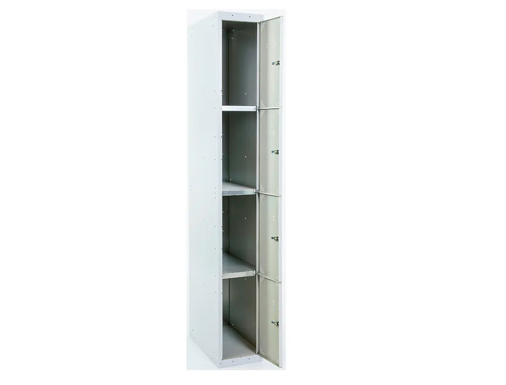 CACIFO METALICO SIMONLOCKER 4 PORTAS COM FECHADURA RESPIRO E CAIXILHO PARA ETIQUETAS CINZA/AZUL 1800X500X300 MM