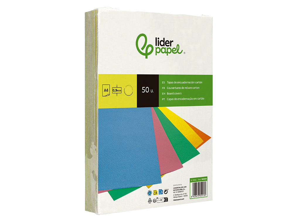 CAPA DE ENCADERNACAO LIDERPAPEL CARTAO DIN A4 0,9 MM AMARELO FLUOR PACK DE 50 UNIDADES