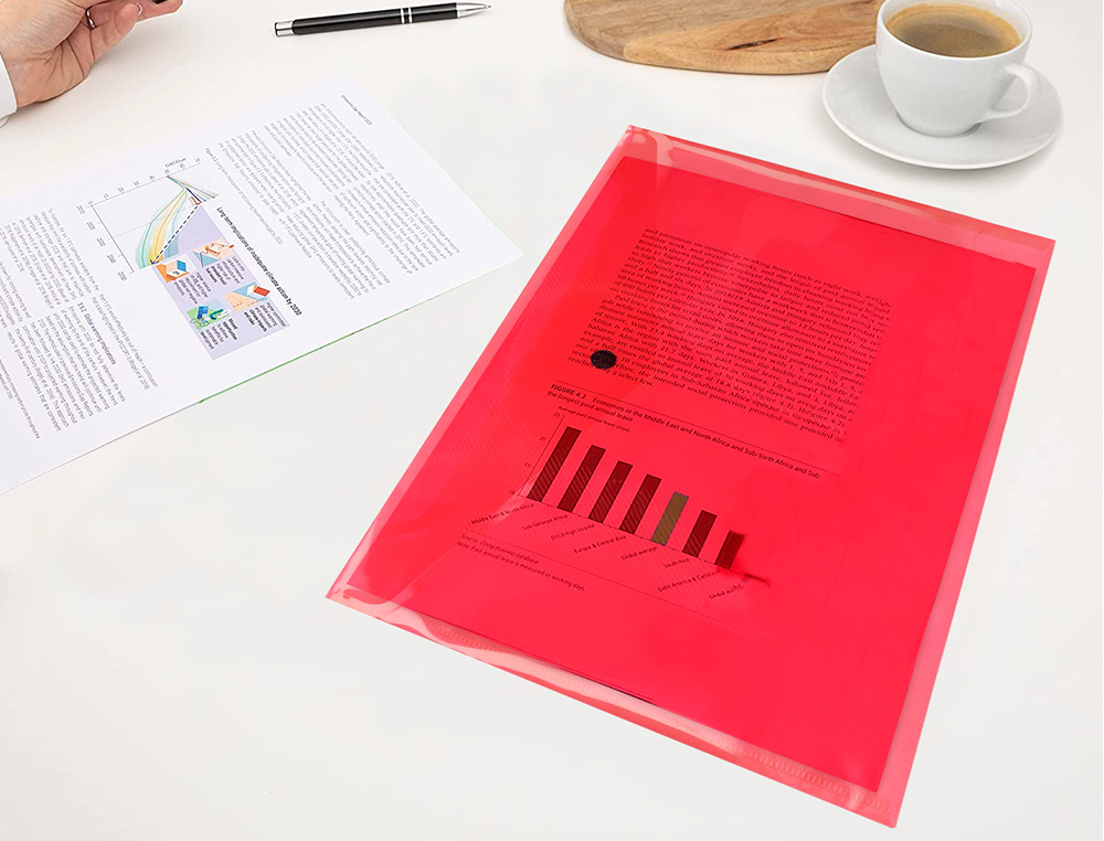 BOLSA PORTA DOCUMENTOS LIDERPAPEL COM MOLA DIN A4 TRANSPARENTE PACK DE 12 UNIDADES CORES SORTIDAS