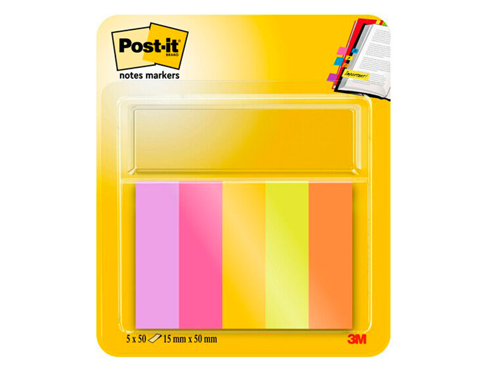 BANDAS SEPARADORAS POST-IT INDEX MINI NOTAS ENERGETIC COLOUR 15 X 50 MM 50 FOLHAS CORES SORTIDAS