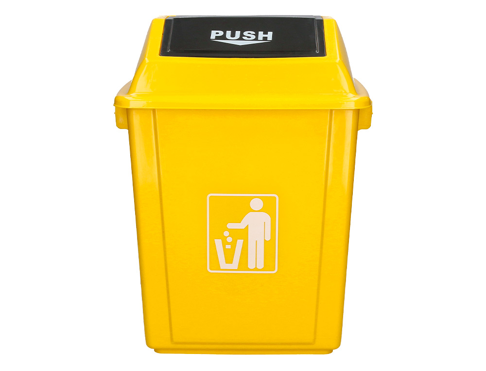 CONTENTOR DE LIXO Q-CONNECT PLASTICO COM TAMPA DE EMPURRAR 58 LITROS 470X330X760 MM AMARELO