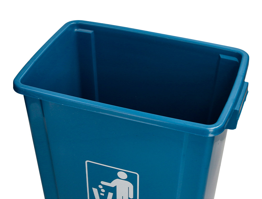 CONTENTOR DE LIXO Q-CONNECT PLASTICO COM TAMPA DE EMPURRAR 58 LITROS 470X330X760 MM AZUL