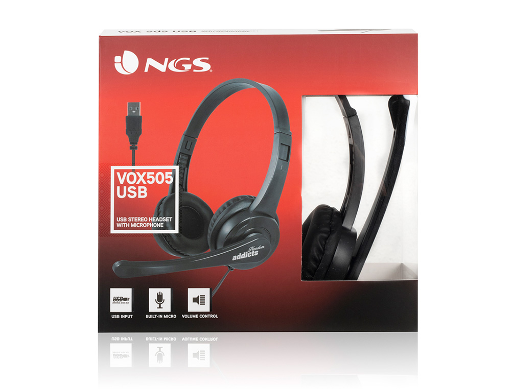 AURICULAR NGS VOX 505 MICROFONE E CONTROLO DE VOLUME DIADEMA AJUSTAVEL JACK 3,5 MM COMPRIMENTO DO CABO