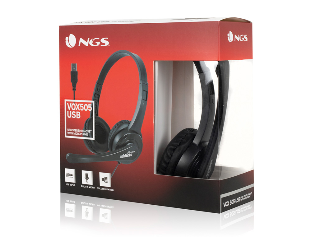 AURICULAR NGS VOX 505 MICROFONE E CONTROLO DE VOLUME DIADEMA AJUSTAVEL JACK 3,5 MM COMPRIMENTO DO CABO