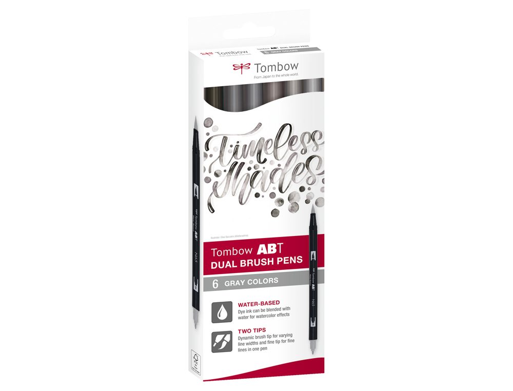 MARCADOR TOMBOW DUAL BRUSH PONTA DUPLA PINCEL ESCALA DE CINZAS ESTOJO DE 6 UNIDADES