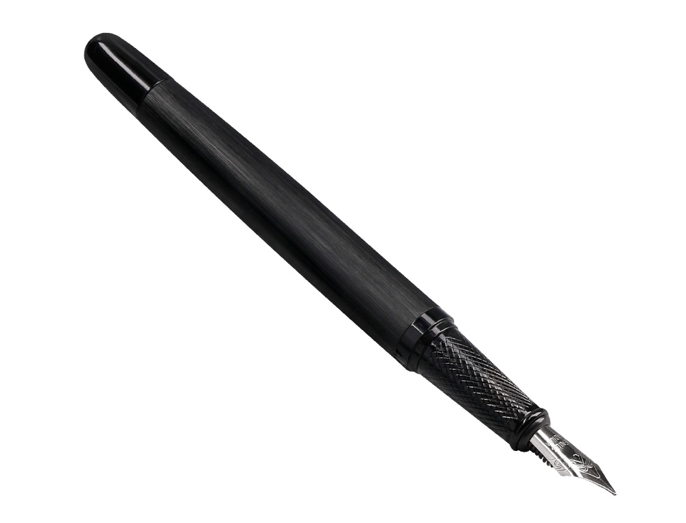 CANETA E FRASCO DE TINTA ESTILOGRAFICA BELIUS ORIGEN 1995 ALUMINIO TEXTURA ESCOVADO COR PRETO TINTA PRETA CAIXA DESIGN