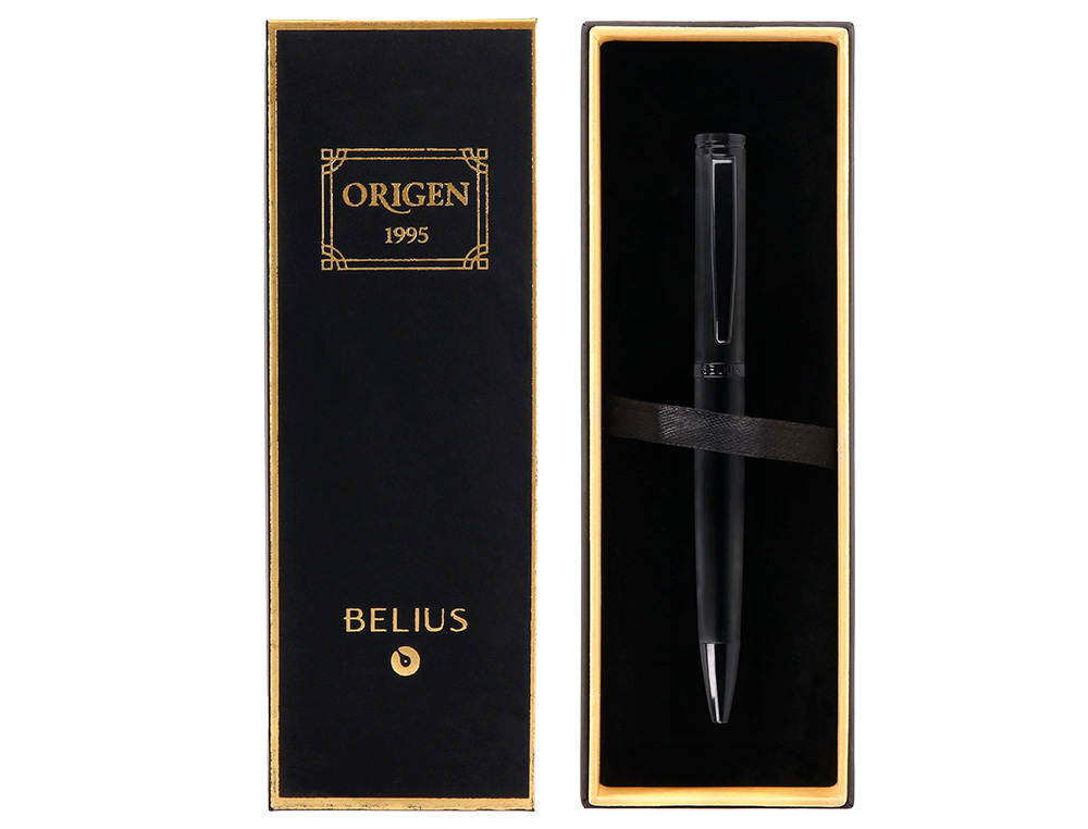 ESFEROGRAFICA BELIUS ORIGEN 1995 ALUMINIO TEXTURA ESCOVADO COR PRETO TINTA AZUL CAIXA DESIGN