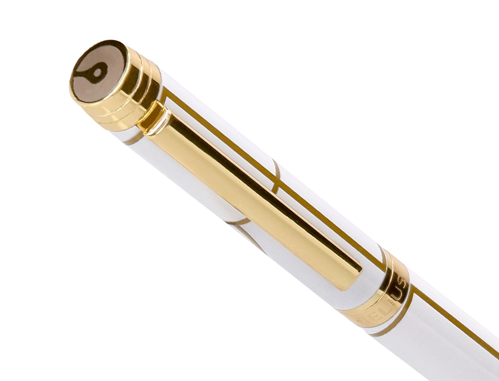 ESFEROGRAFICA BELIUS CARTE BLANCHE DESENHO BRANCO E DOURADO TINTA AZUL CAIXA DESIGN