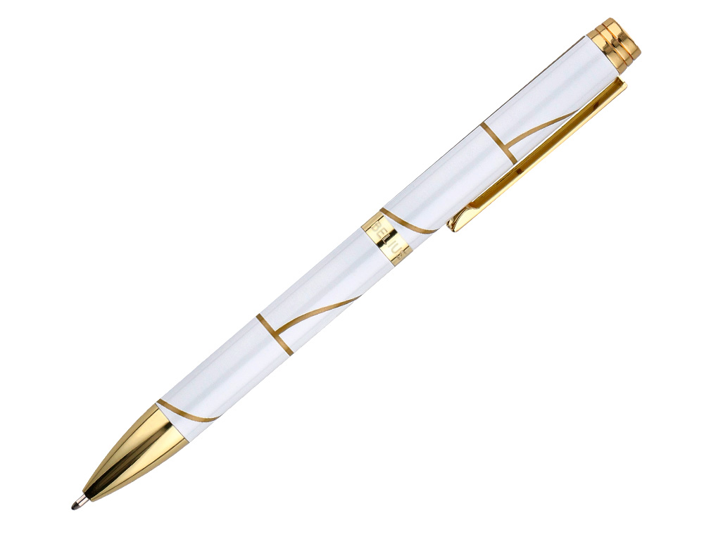 ESFEROGRAFICA BELIUS CARTE BLANCHE DESENHO BRANCO E DOURADO TINTA AZUL CAIXA DESIGN