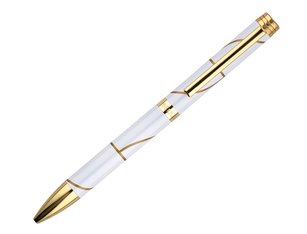 ESFEROGRAFICA BELIUS CARTE BLANCHE DESENHO BRANCO E DOURADO TINTA AZUL CAIXA DESIGN