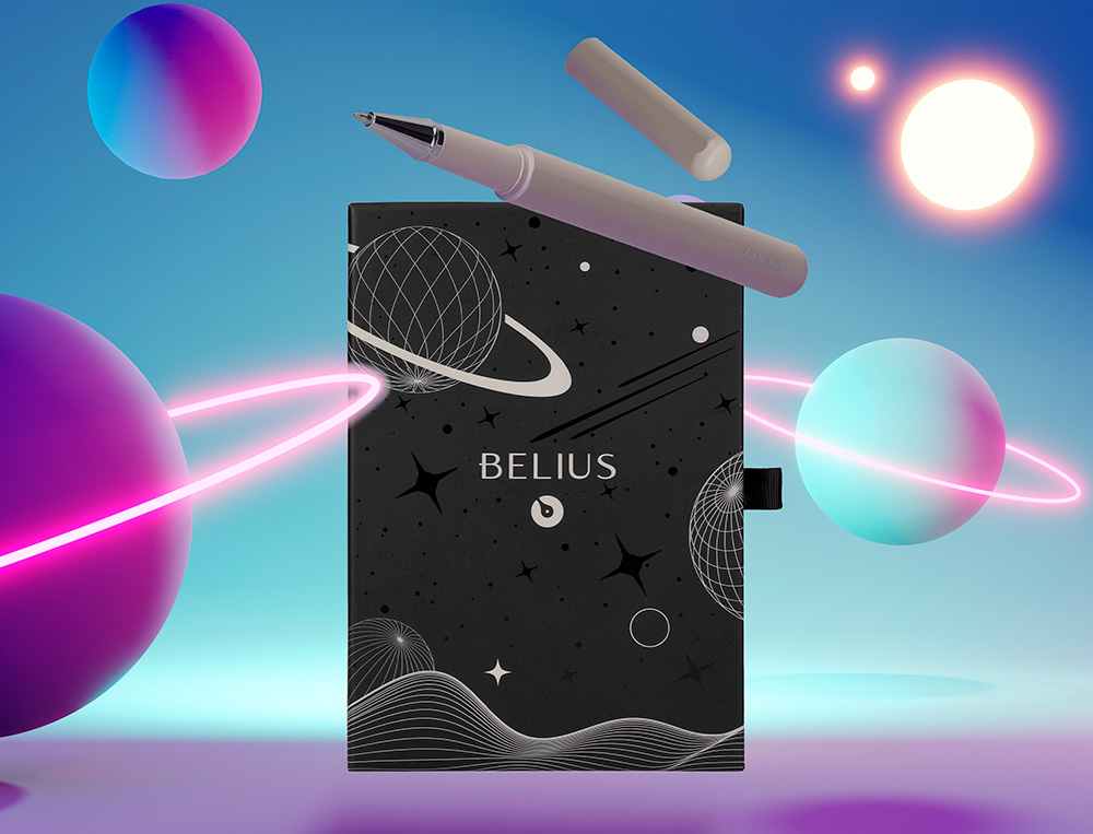 ROLLER E BOLSA EM IMITACAO PELE BELIUS SPACE B DESENHO MINIMALISTA CINZA TINTA AZUL CAIXA DESIGN
