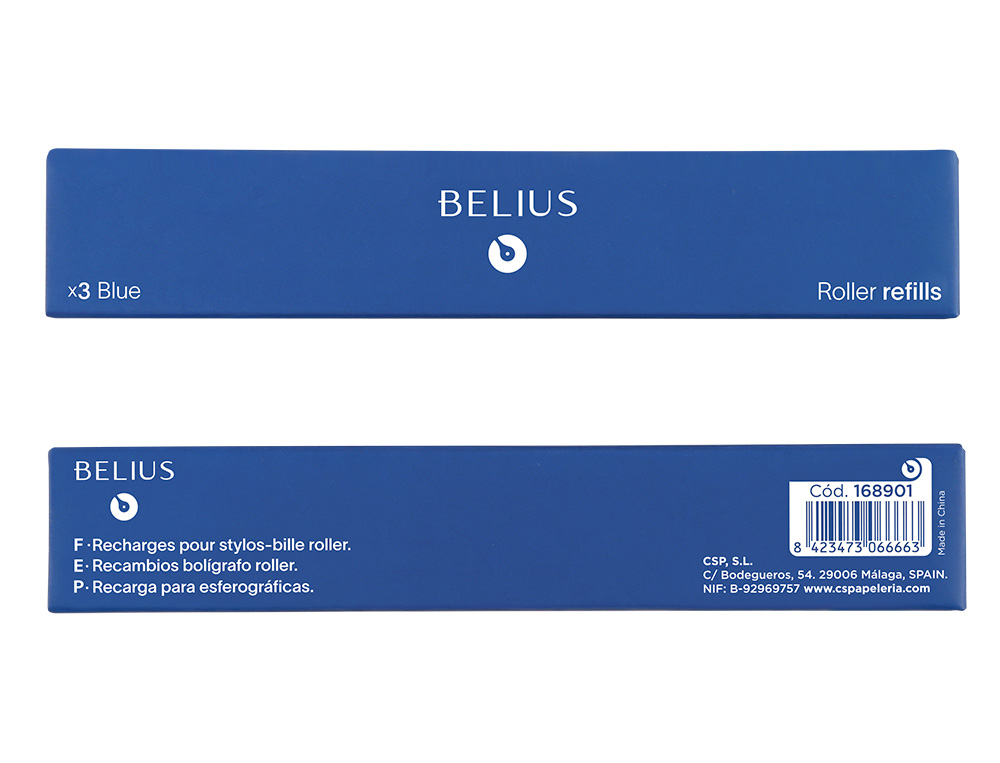 RECARGA ROLLER BELIUS AZUL 0,7 MM CAIXA 3 UNIDADES