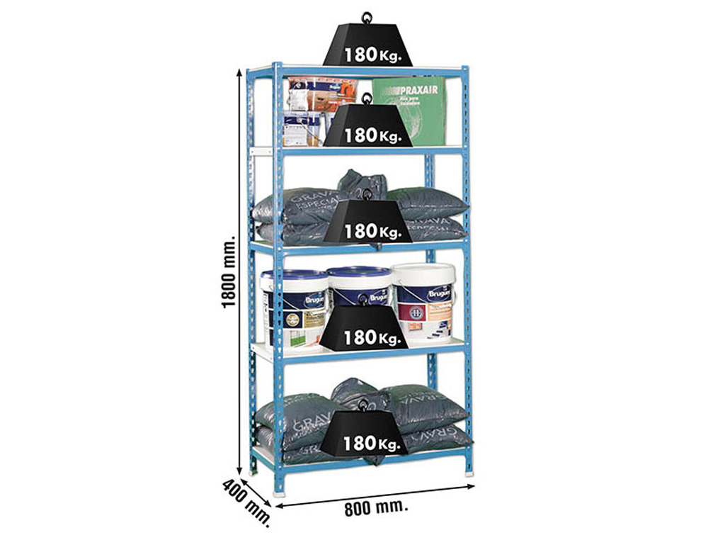 ESTANTE METALICA SIMONRACK SIMON CLICK MINI 5/400 COR AZUL/BRANCO 5 PRATELEIRAS 180 KG POR PRATELEIRAS 180X80X40 CM