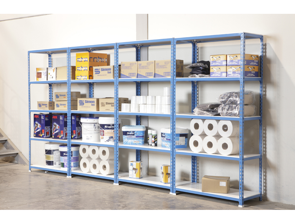 ESTANTE METALICA SIMONRACK SIMON CLICK MINI 5/400 COR AZUL/BRANCO 5 PRATELEIRAS 180 KG POR PRATELEIRAS 180X80X40 CM