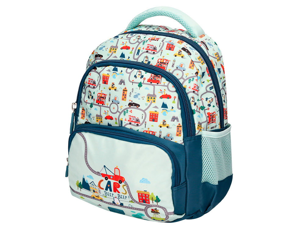 MOCHILA ESCOLAR LIDERPAPEL MULTIBOLSO INFANTIL DESENHO CARROS 350X110X270 MM
