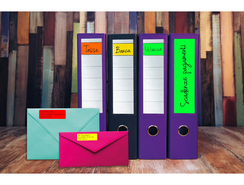 ETIQUETA ADESIVA TICO AMARELO FLUOR PERMANENTE CERTIFICADO FSC LASER/JATO TINTA/FOTOCOPIA 63,5 MM CAIXA 840 UDS