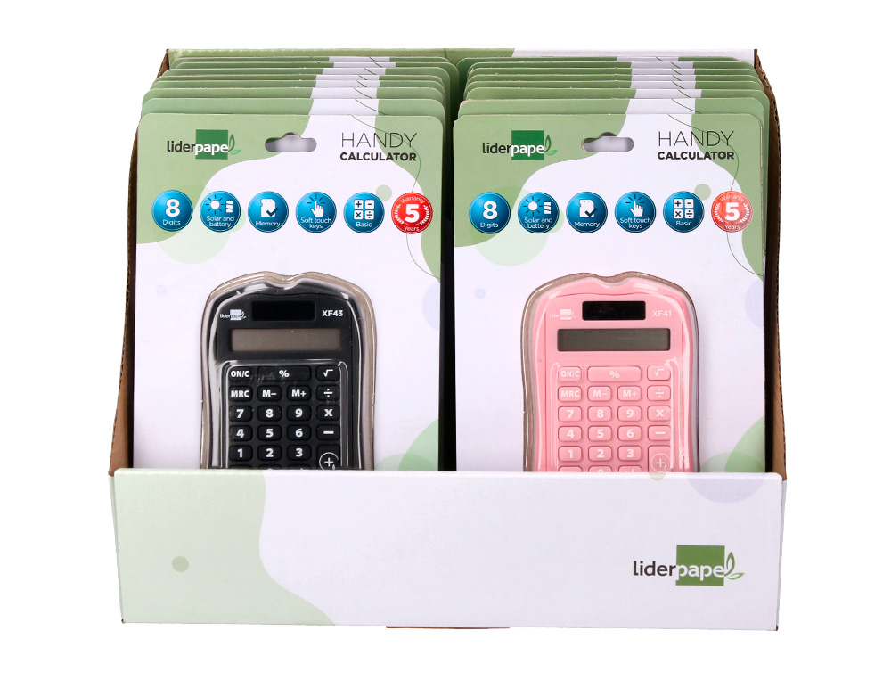 CALCULADORA LIDERPAPEL DE BOLSO XF44 8 DIGITOS SOLAR E PIHAS CORES SORTIDAS 94X59,5X10,5MM EXPOSITOR DE 16 UDS
