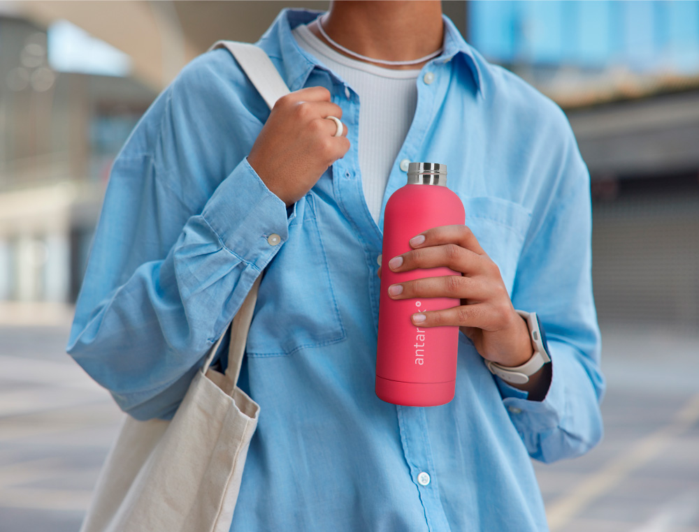 GARRAFA ANTARTIK ISOTERMICA ACO INOXIDAVEL LIVRE DE BPA COR FUCSIA 500 ML